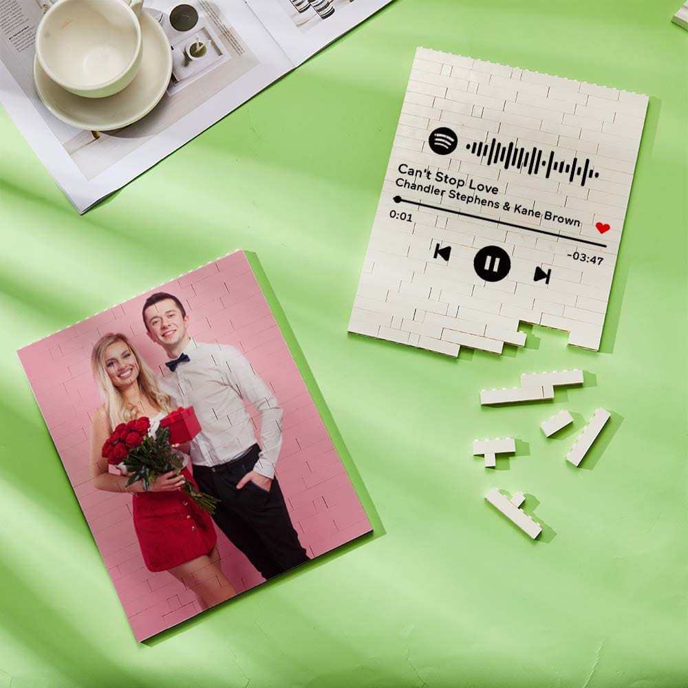 Personalized Brick Rectangle Building Photo Block Spotify Code Custom Text Frame Valentine's Day Gifts - Giftlab