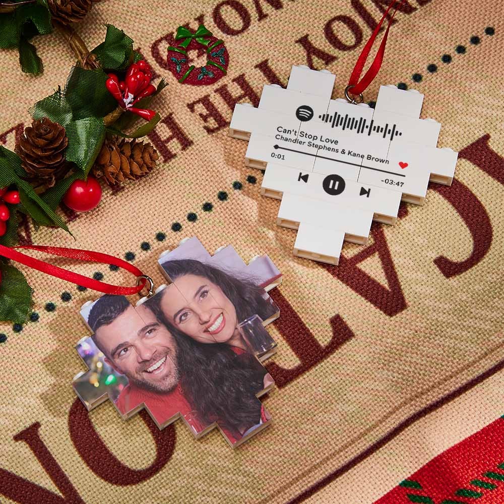 Christmas Gifts Christmas Ornament Personalized Building Brick Custom Spotify Code Heart Photo Block - Giftlab