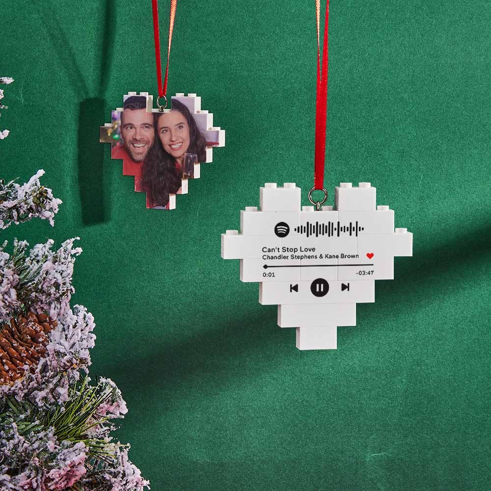 Christmas Gifts Christmas Ornament Personalized Building Brick Custom Spotify Code Heart Photo Block - Giftlab