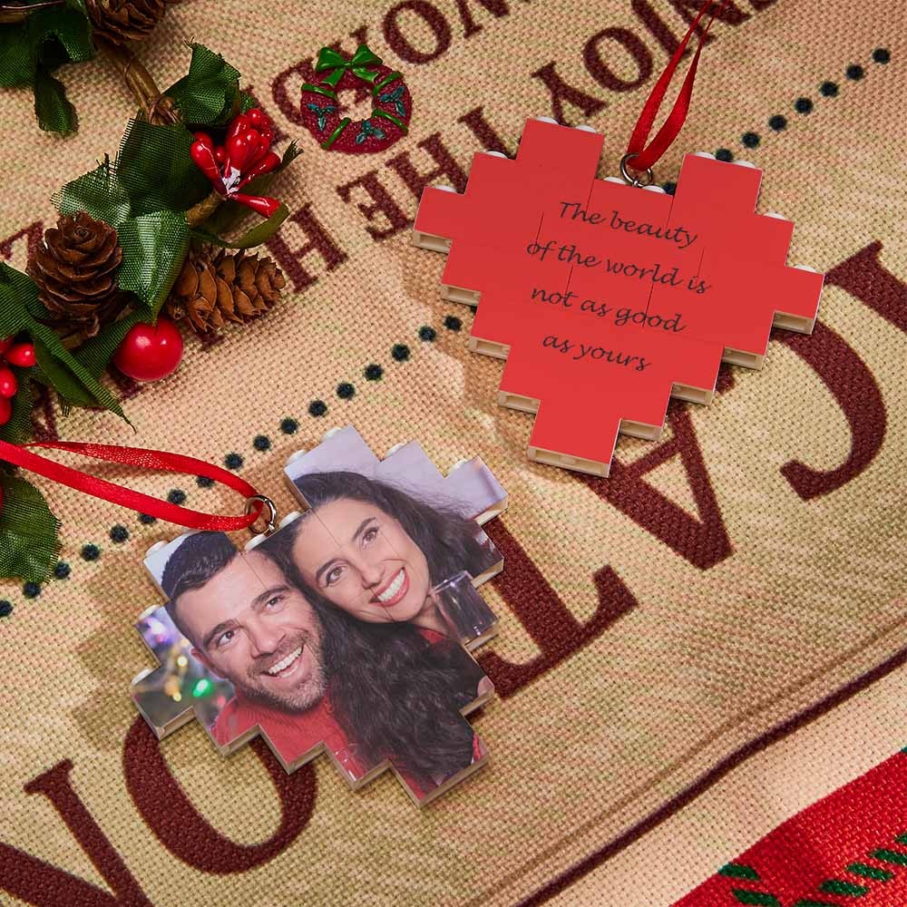 Christmas Gifts Christmas Ornament Personalized Building Brick Custom Spotify Code Heart Photo Block - Giftlab