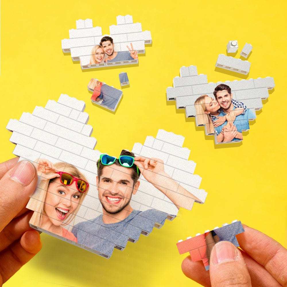 Personalized 3PCS Building Brick Puzzles Custom Heart Shaped Photo Block Anniversary Gift - Giftlab