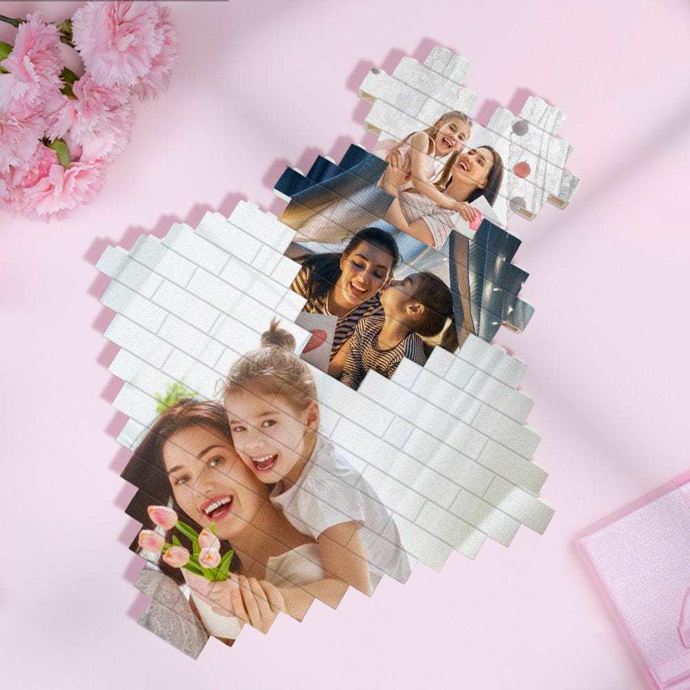 Personalized 3PCS Building Brick Puzzles Custom Heart Shaped Photo Block Anniversary Gift - Giftlab