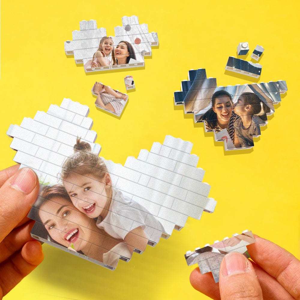 Personalized 3PCS Building Brick Puzzles Custom Heart Shaped Photo Block Anniversary Gift - Giftlab