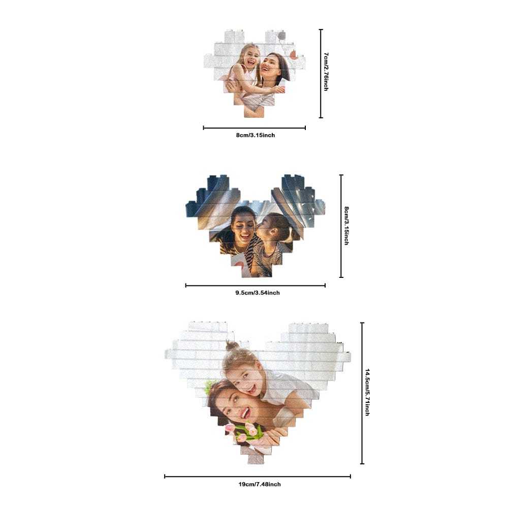 Personalized 3PCS Building Brick Puzzles Custom Heart Shaped Photo Block Anniversary Gift - Giftlab