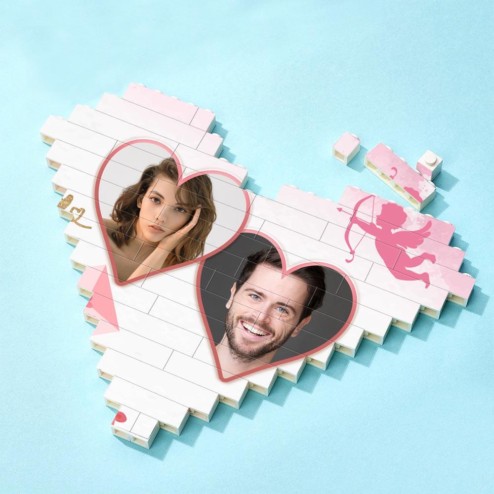 Gifts For Lover Custom Double Heart Building Brick Personalized Photo Block Heart Shaped - Giftlab
