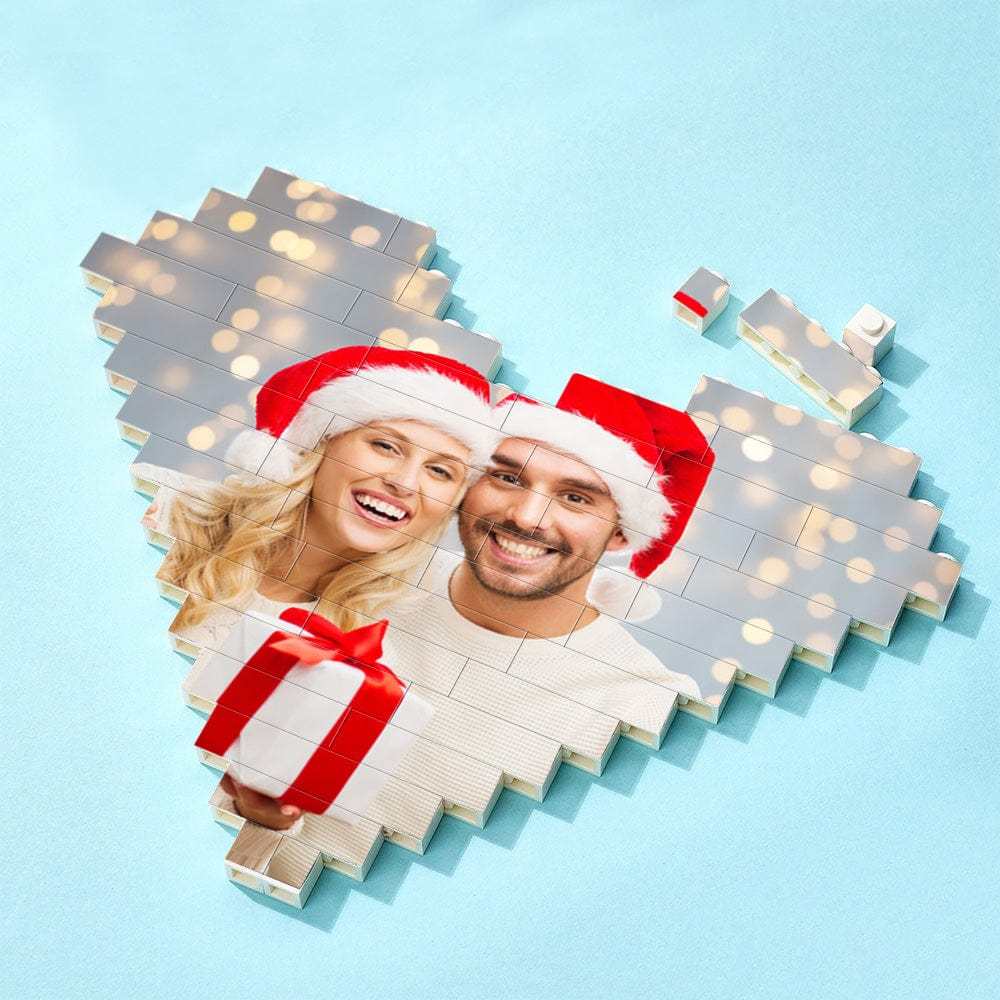 Custom Building Brick Personalized Photo & Text Block Heart Shaped Christmas Gifts - Giftlab