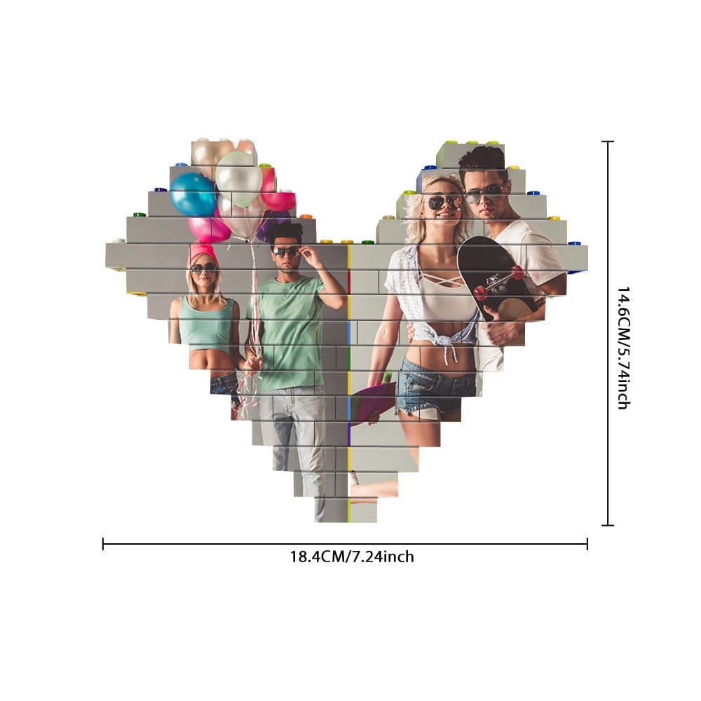Personalised Colors Building Brick Custom Collage Photo Block Heart Shaped Brick Puzzles Gifts - Giftlab