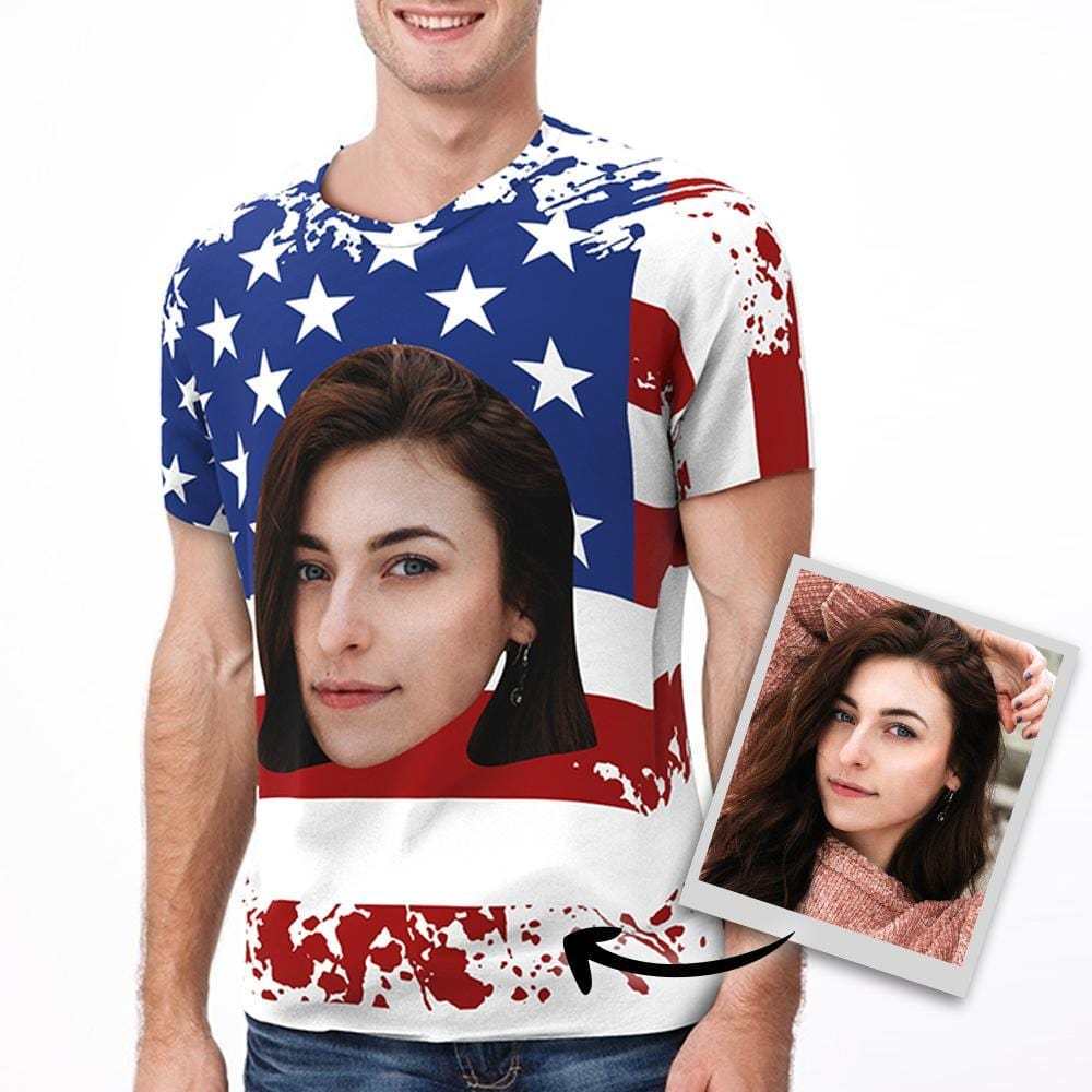 American Flag Shirt With Girlfriend Face Custom Face T-shirt 4th of July Gifts - Bestchristmasgifts