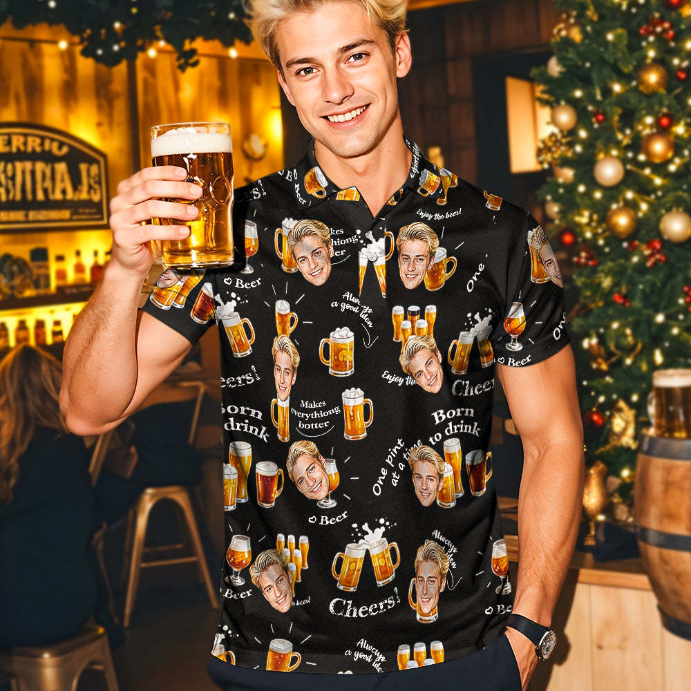 Custom Face Polo Shirt Cheer Christmas Golf Polo Shirt Beer Polo Shirt - Bestchristmasgifts