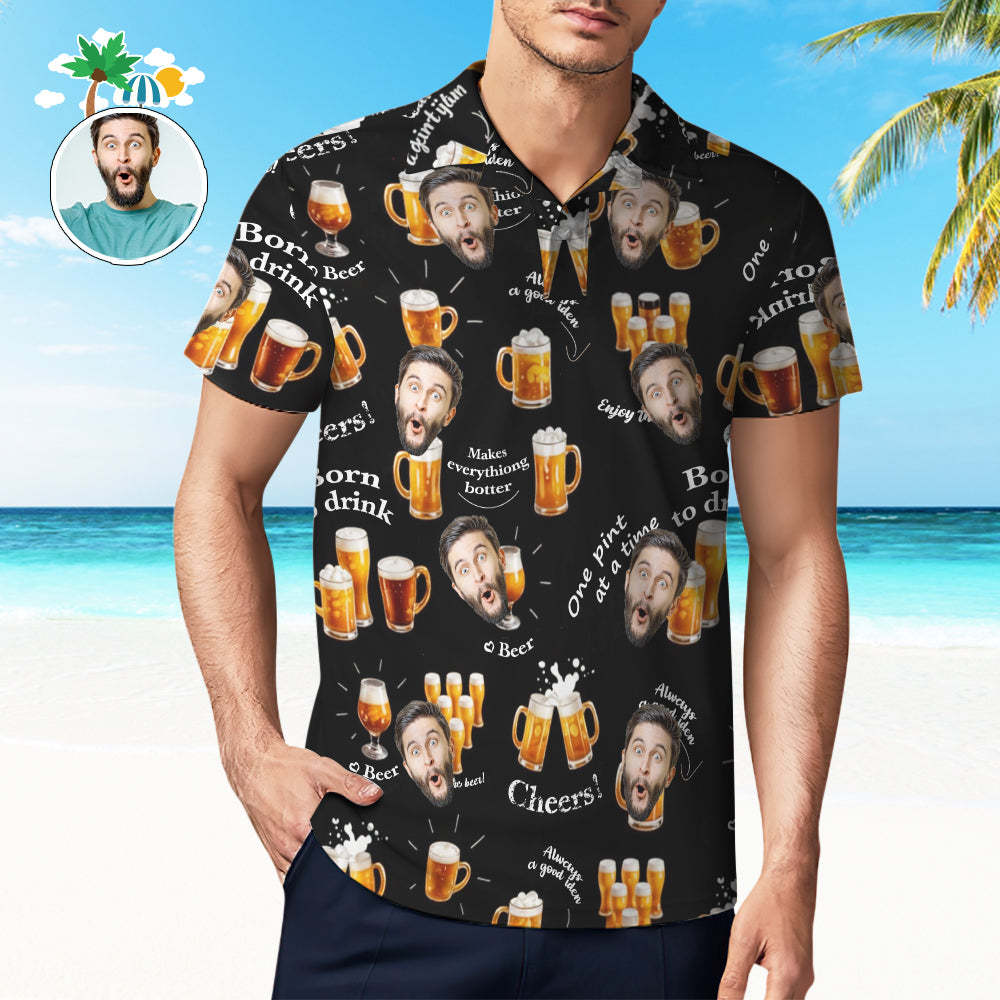 Custom Face Polo Shirt Cheer Christmas Golf Polo Shirt Beer Polo Shirt - Bestchristmasgifts