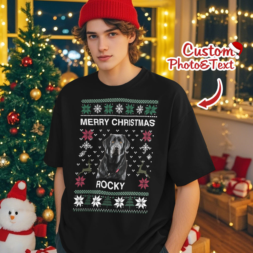 Custom Photo Christmas Dog Shirt Dog Lover Personalized Christmas Photo T-shirt