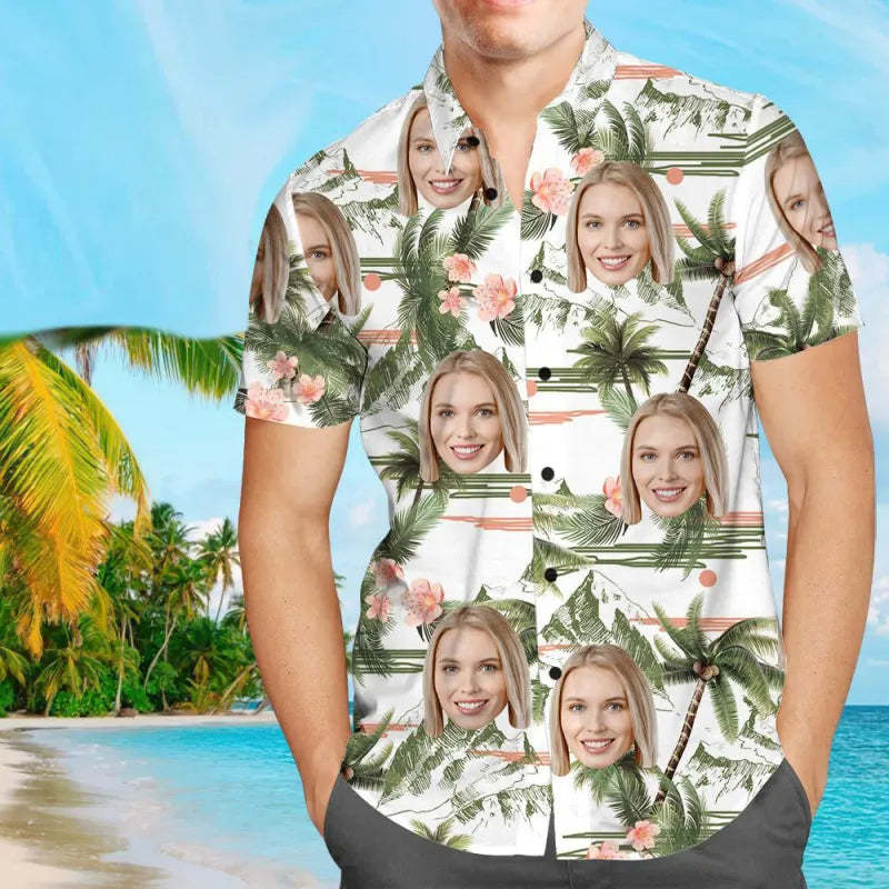 Custom Face Personalized Hawaiian Shirt All Over Print Coconut Tree - Bestchristmasgifts