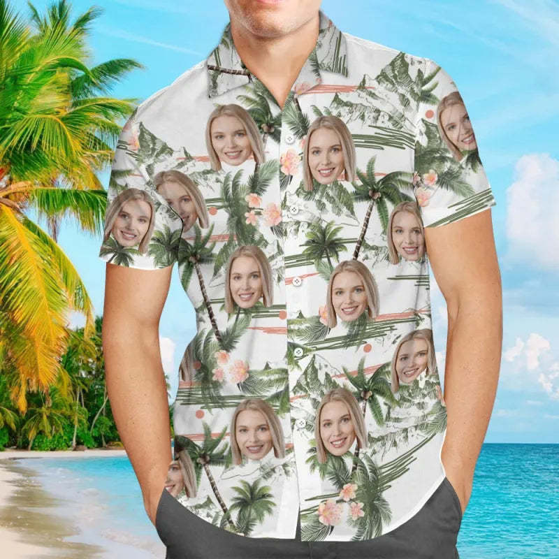 Custom Face Personalized Hawaiian Shirt All Over Print Coconut Tree - Bestchristmasgifts