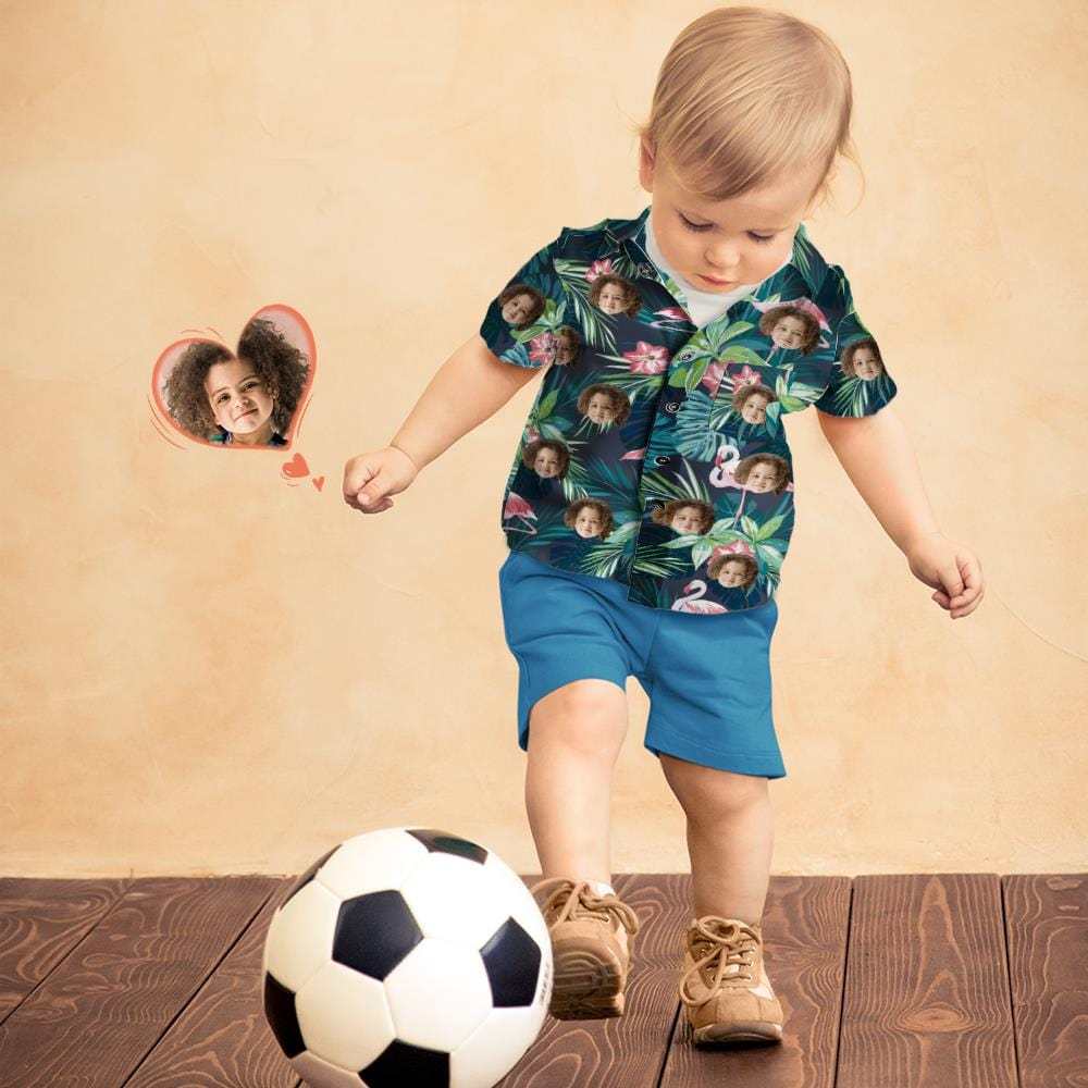 Custom Photo Hawaiian Shirt Parent-child Wears Personalised Face Hawaiian Shirt Gift Flamingo Flower - Giftlab