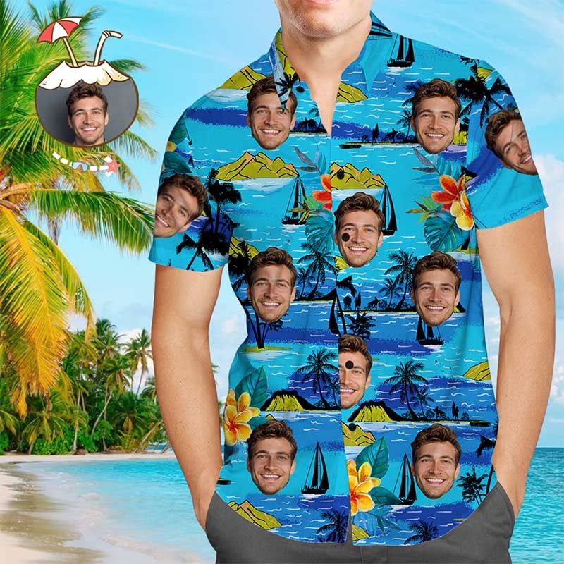 Custom Dog Face Hawaiian Shirt Custom Tropical Shirts Men's All Over Print Hawaiian Shirt - Giftlab