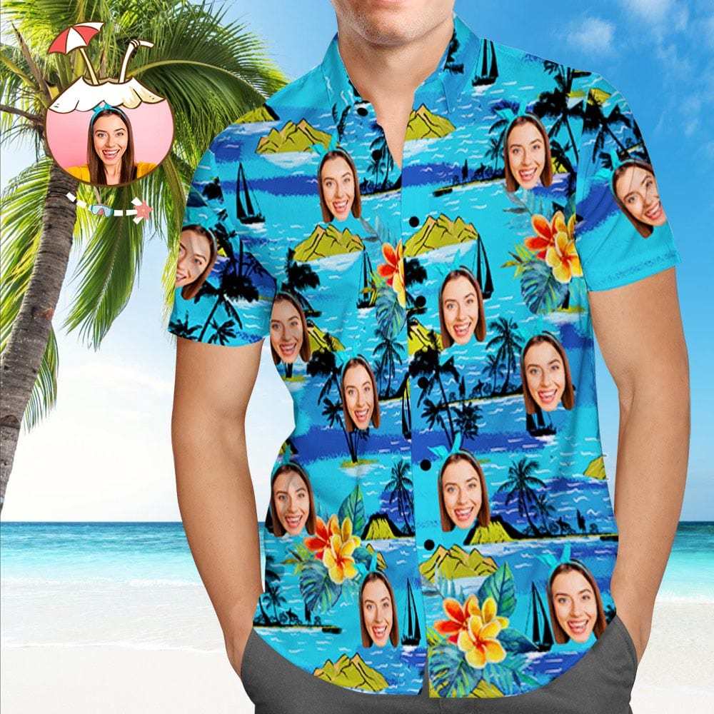 Custom Dog Face Hawaiian Shirt Custom Tropical Shirts Men's All Over Print Hawaiian Shirt - Giftlab