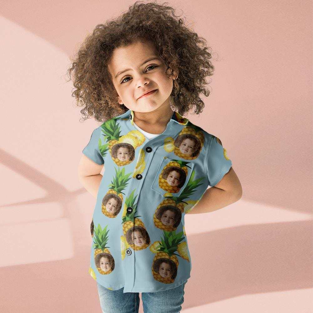 Custom Face Hawaiian Style Big Pineapple Long Dress And Shirt Family Matching - Giftlab