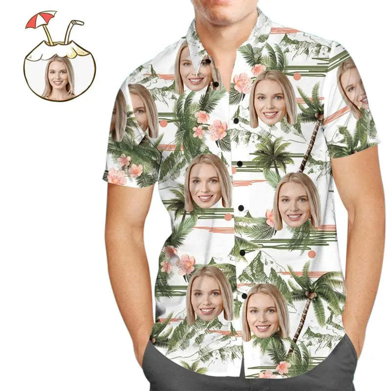Custom Face Personalized Hawaiian Shirt All Over Print Coconut Tree - Bestchristmasgifts