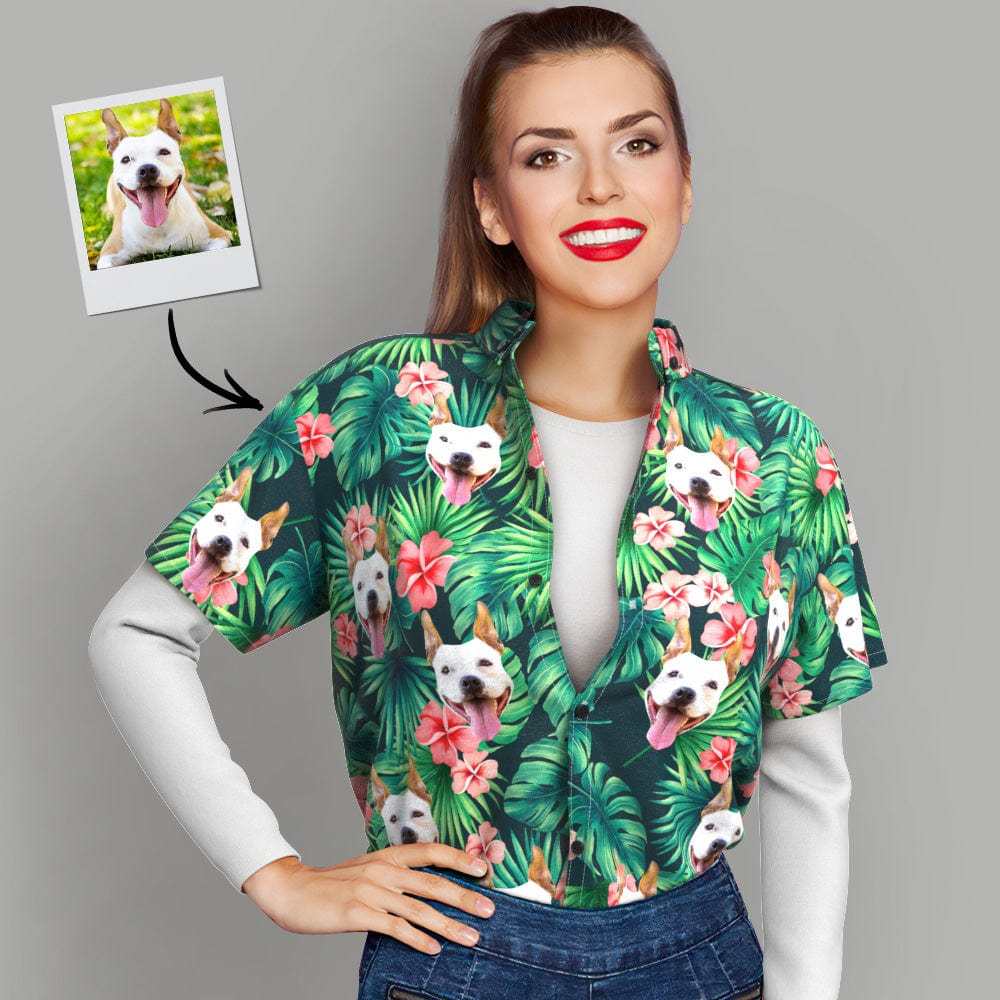 Custom Tropical Shirts Custom Dog Face Hawaiian Shirt Leaves & Flowers Shirt - Giftlab