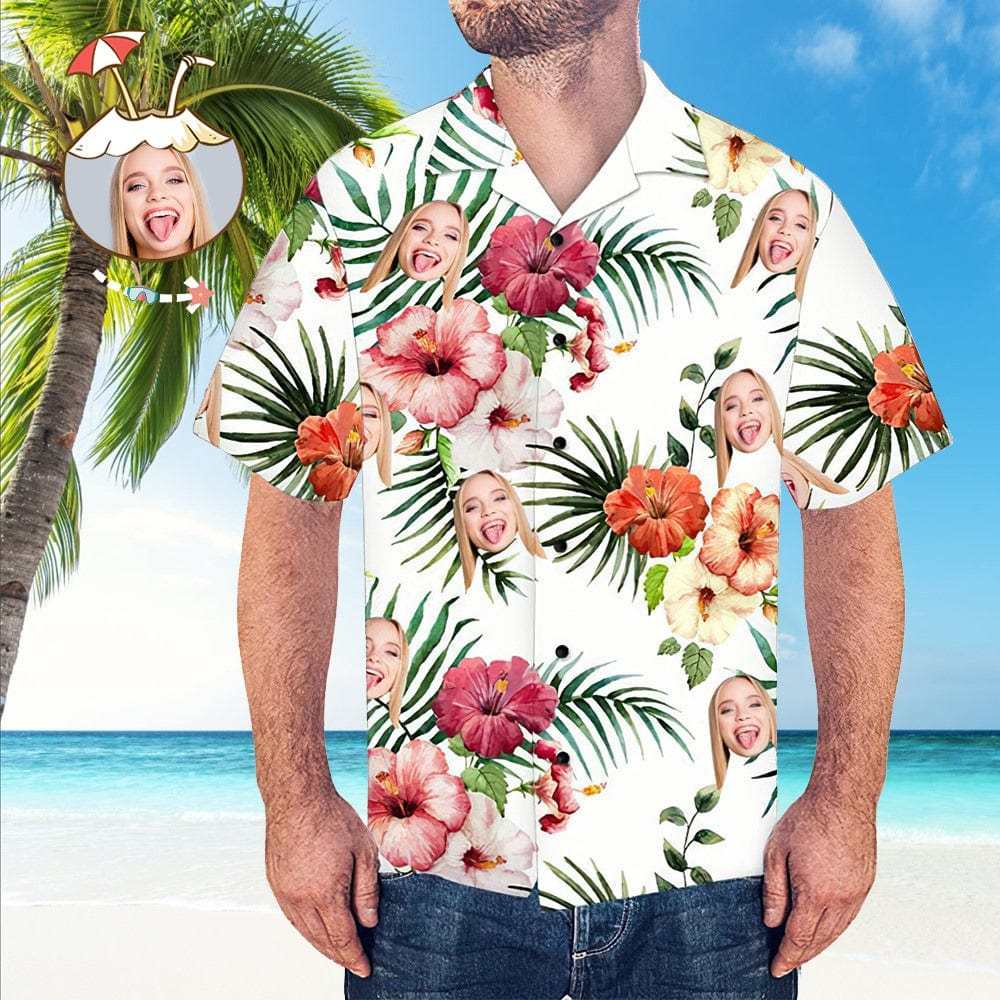 Custom Face Shirts with Face Men's All Over Print Hawaiian Shirt Flowers - Giftlab