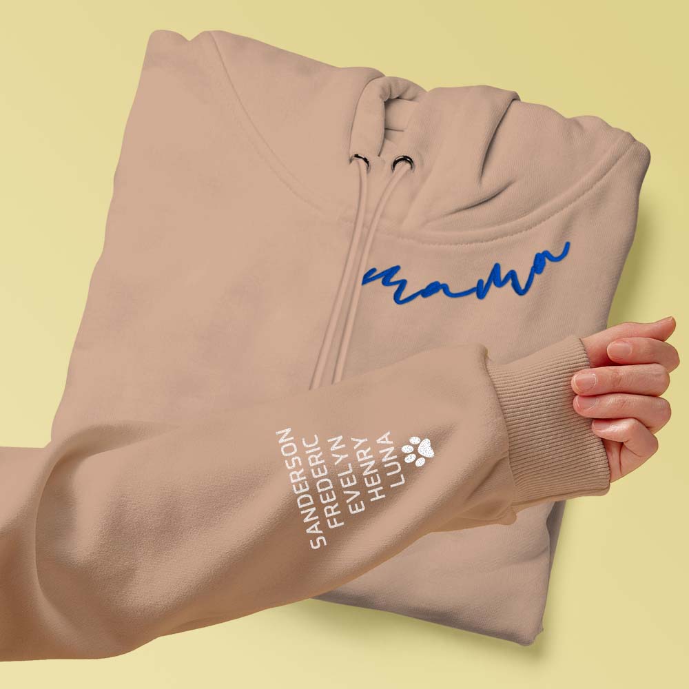 Personalized Embroidered Mama Hoodie Custom Neck and Sleeve Design Hoodie for Mom