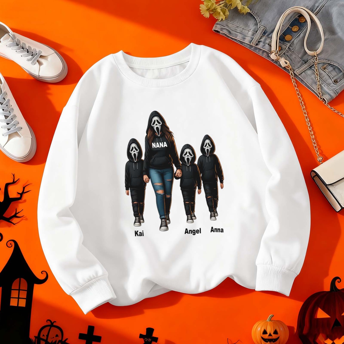 Halloween Horror Mama Custom Kids Name Sweatshirt, Custom Spooky Mama Hoodie, Family Spooky Season Sweaters, Killer Halloween Hooded