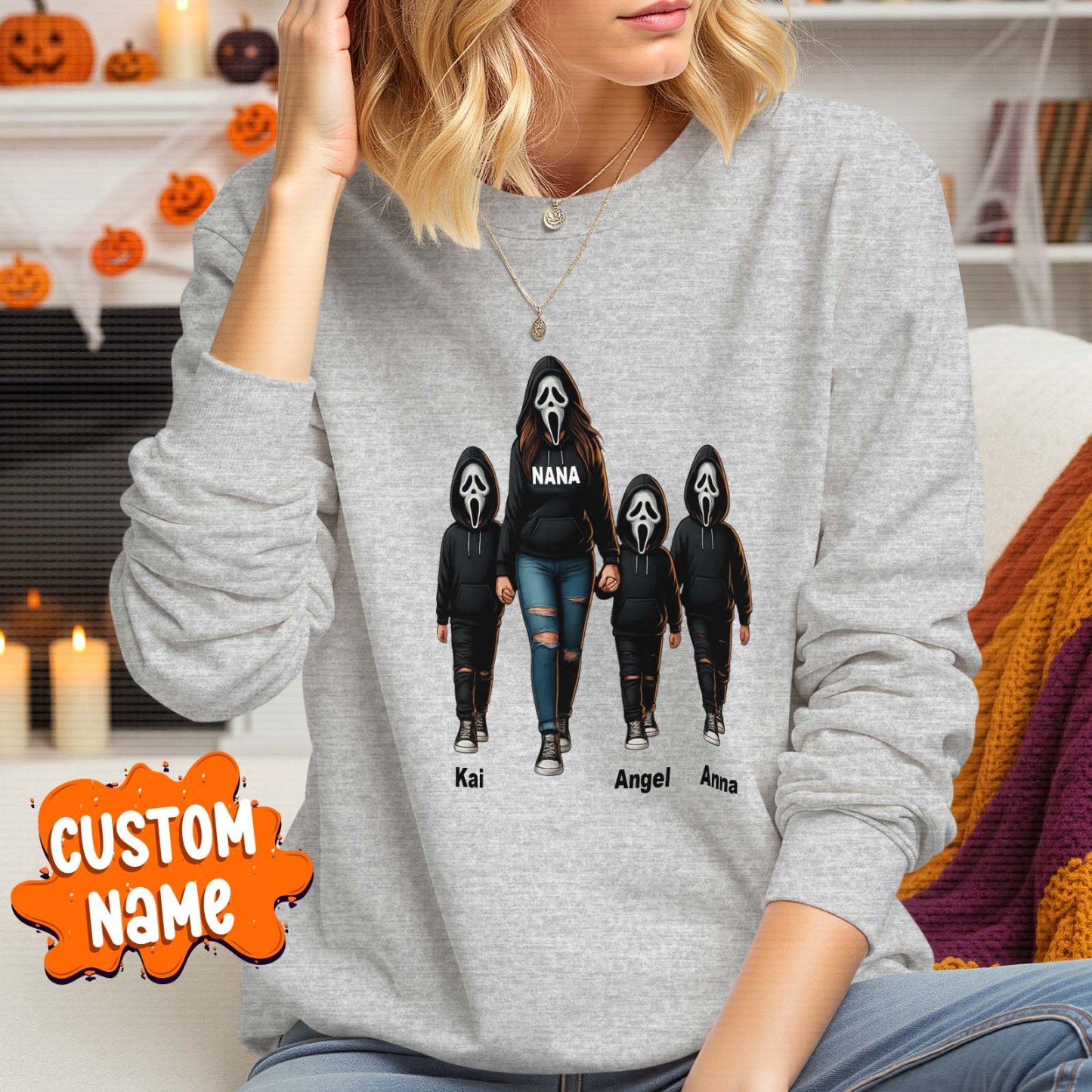 Halloween Horror Mama Custom Kids Name Sweatshirt, Custom Spooky Mama Hoodie, Family Spooky Season Sweaters, Killer Halloween Hooded