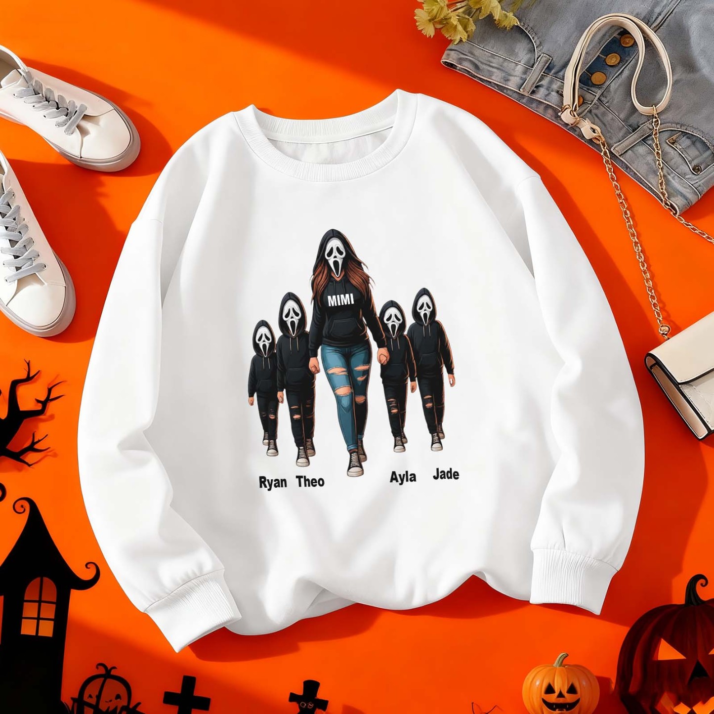 Halloween Horror Mama Custom Kids Name Sweatshirt, Custom Spooky Mama Hoodie, Family Spooky Season Sweaters, Killer Halloween Hooded
