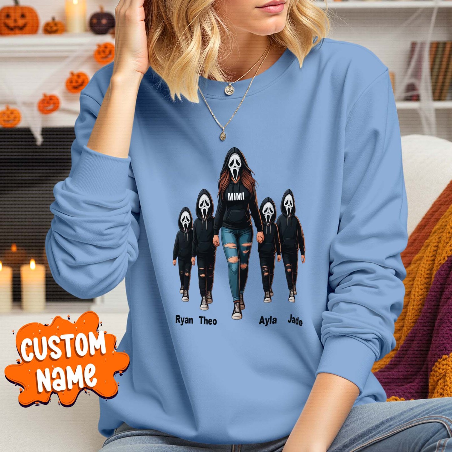 Halloween Horror Mama Custom Kids Name Sweatshirt, Custom Spooky Mama Hoodie, Family Spooky Season Sweaters, Killer Halloween Hooded