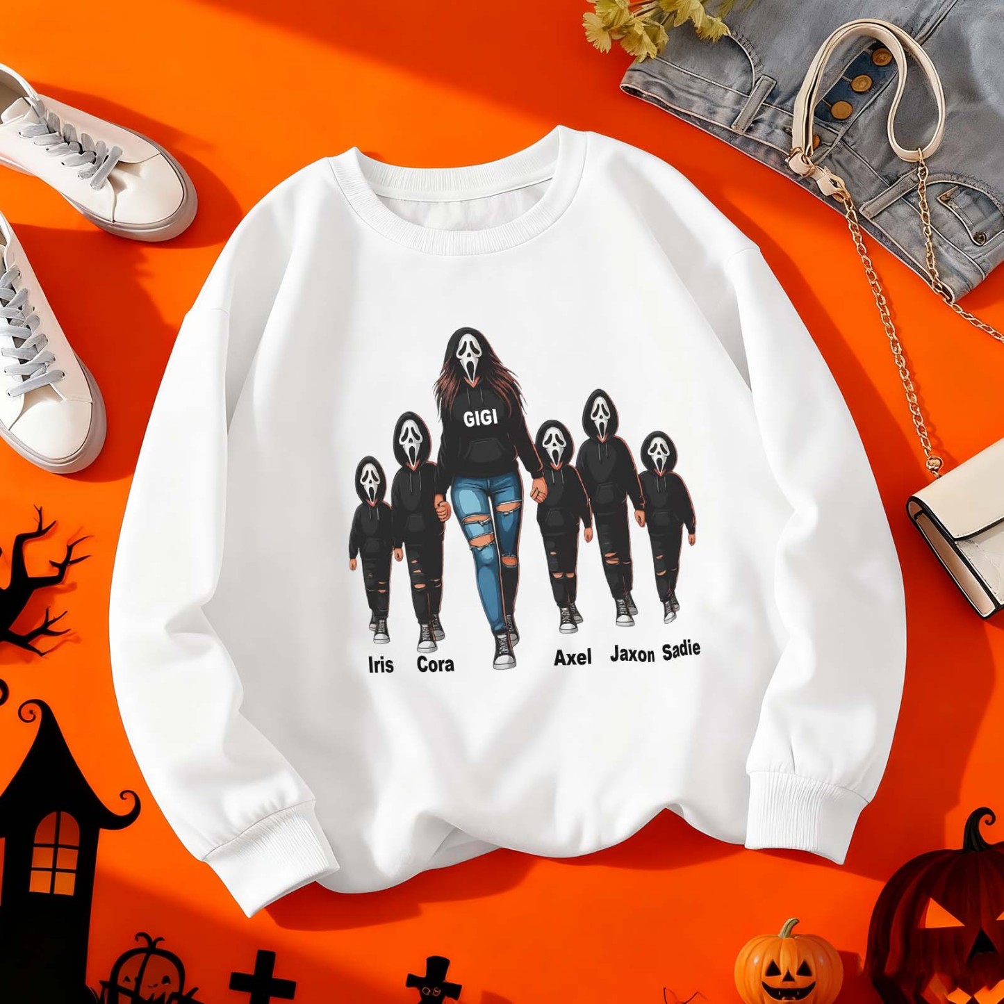 Halloween Horror Mama Custom Kids Name Sweatshirt, Custom Spooky Mama Hoodie, Family Spooky Season Sweaters, Killer Halloween Hooded