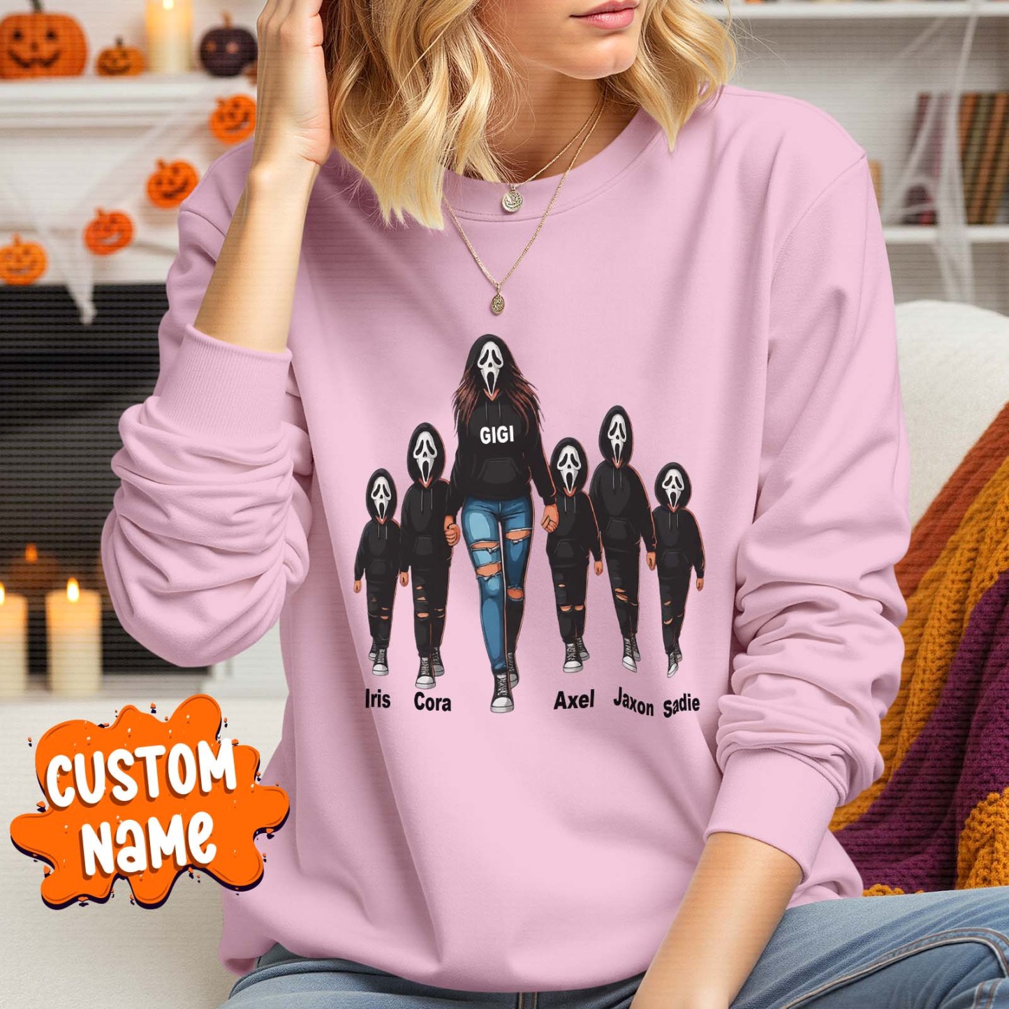 Halloween Horror Mama Custom Kids Name Sweatshirt, Custom Spooky Mama Hoodie, Family Spooky Season Sweaters, Killer Halloween Hooded
