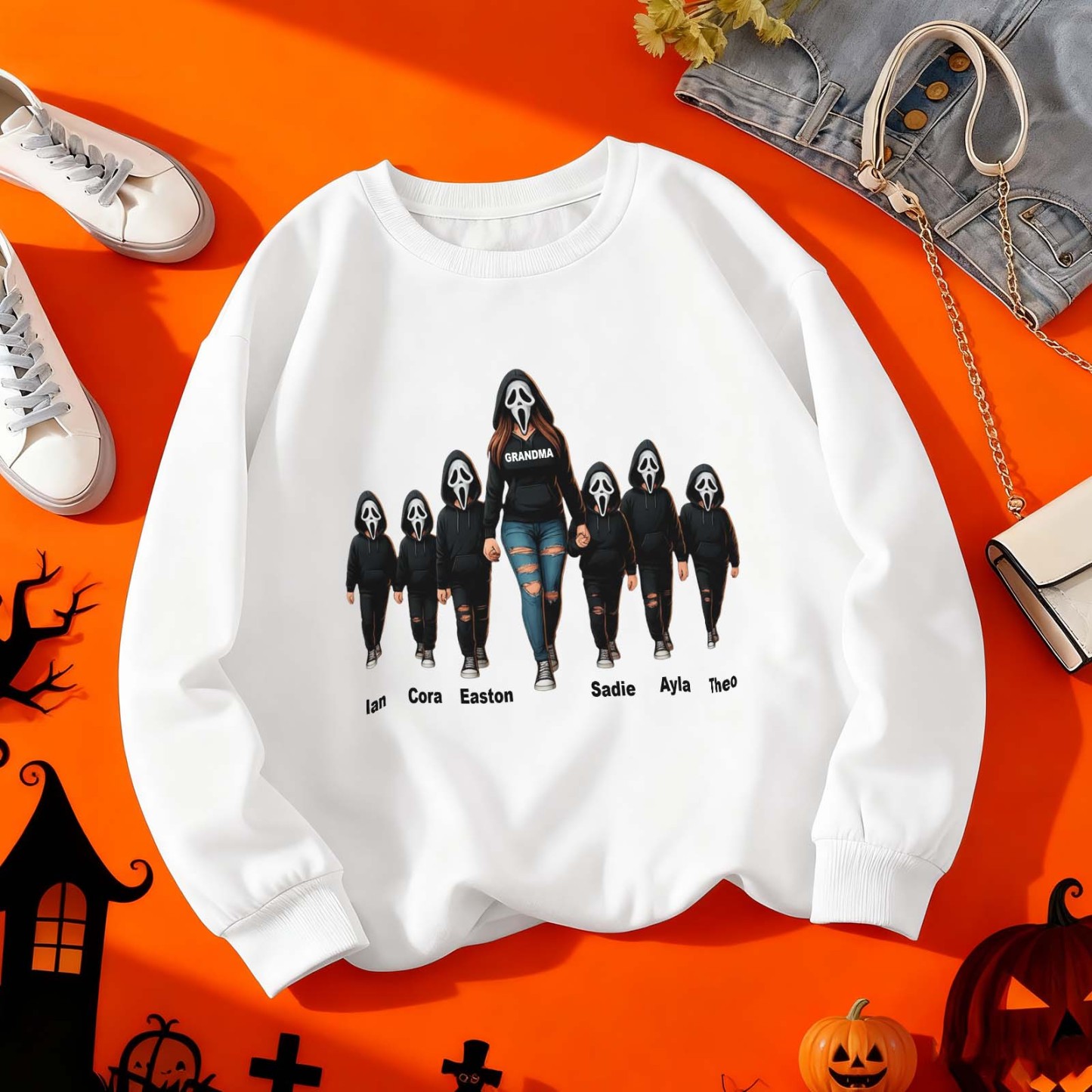 Halloween Horror Mama Custom Kids Name Sweatshirt, Custom Spooky Mama Hoodie, Family Spooky Season Sweaters, Killer Halloween Hooded