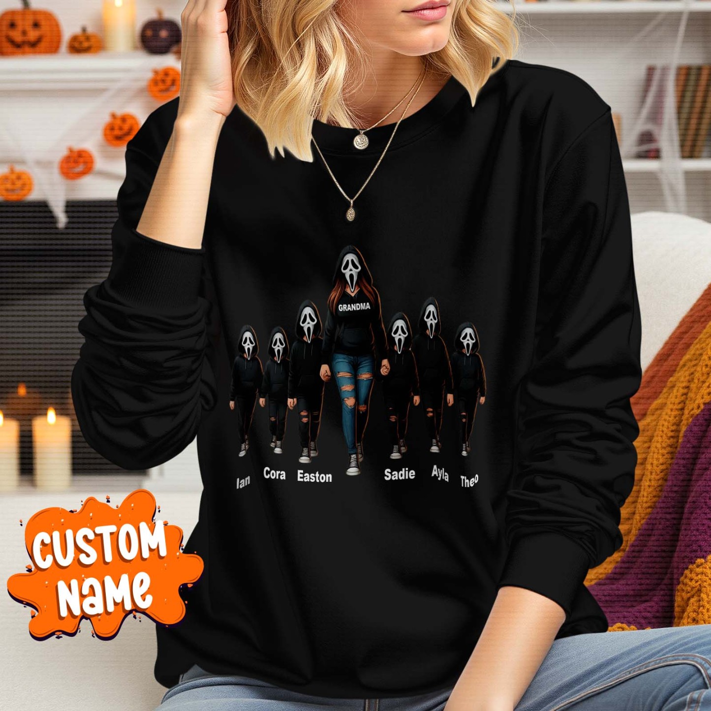 Halloween Horror Mama Custom Kids Name Sweatshirt, Custom Spooky Mama Hoodie, Family Spooky Season Sweaters, Killer Halloween Hooded