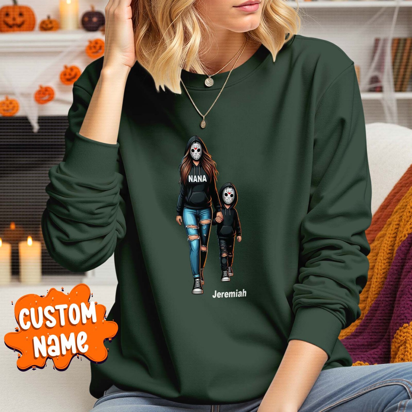 Halloween Horror Mama Custom Kids Name Sweatshirt, Custom Spooky Mama Hoodie, Family Spooky Season Sweaters, Killer Halloween Hooded
