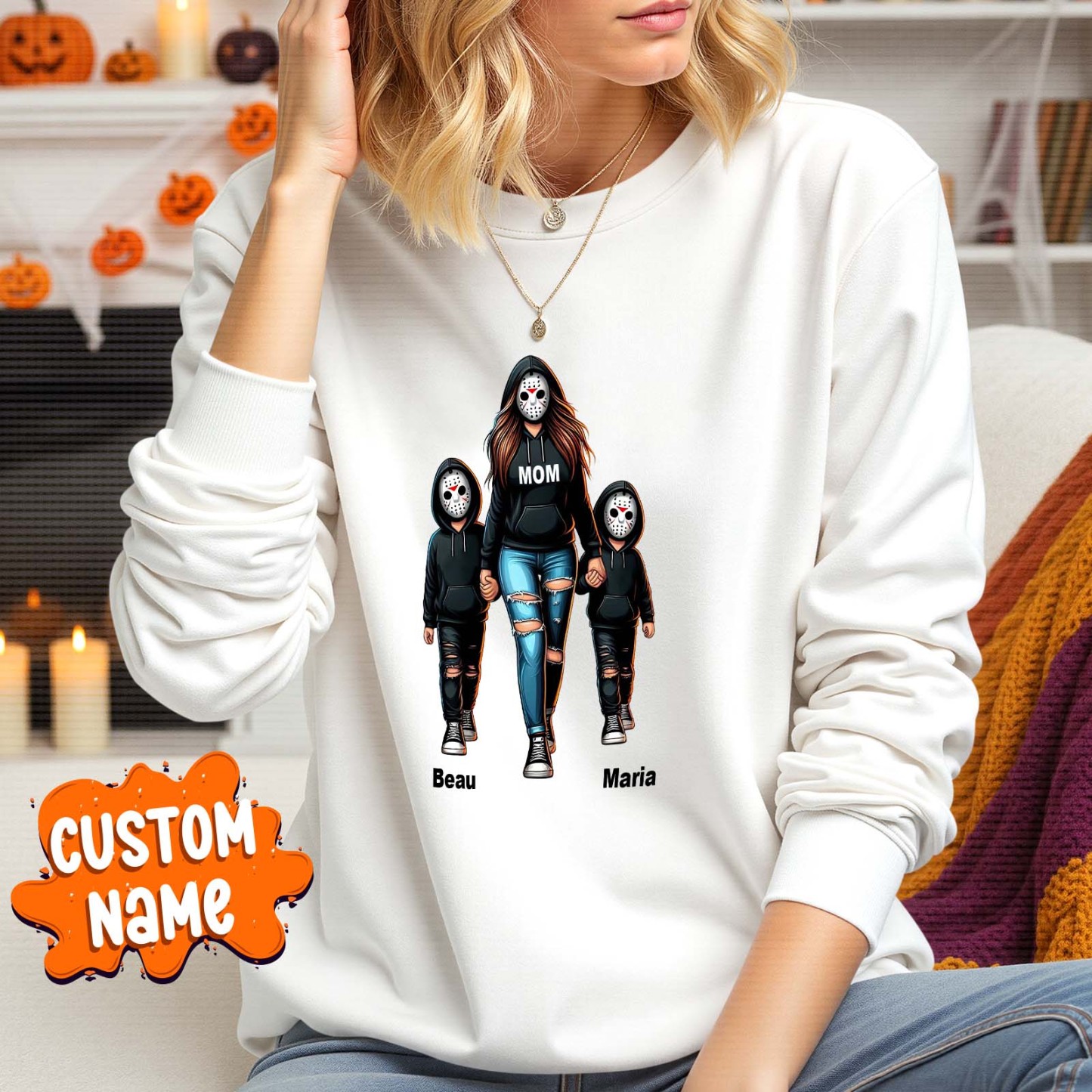 Halloween Horror Mama Custom Kids Name Sweatshirt, Custom Spooky Mama Hoodie, Family Spooky Season Sweaters, Killer Halloween Hooded