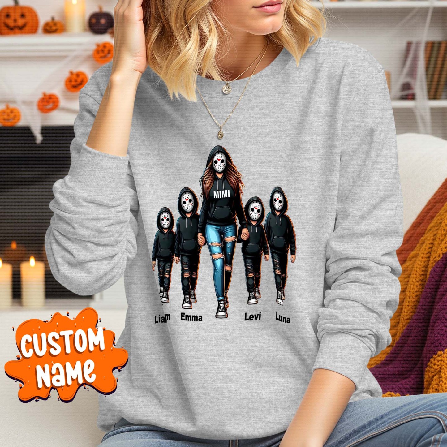 Halloween Horror Mama Custom Kids Name Sweatshirt, Custom Spooky Mama Hoodie, Family Spooky Season Sweaters, Killer Halloween Hooded