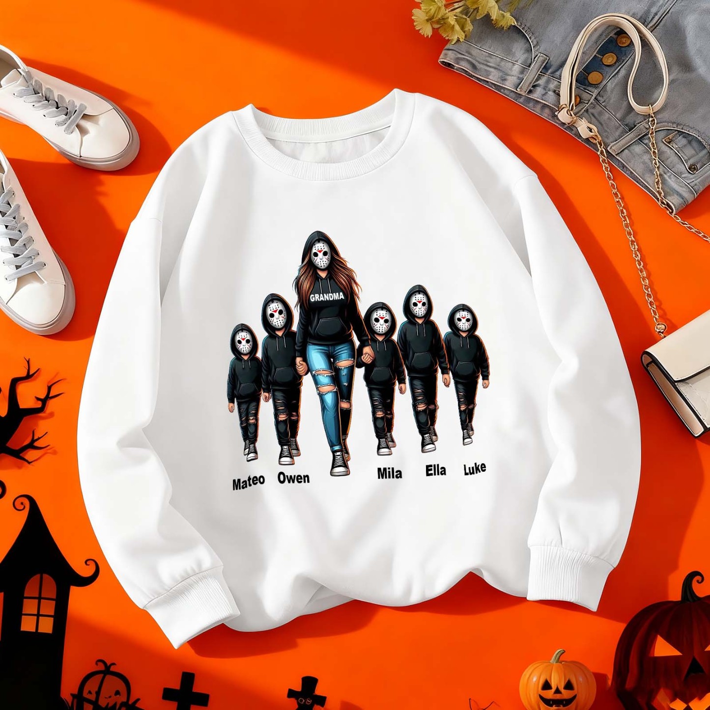 Halloween Horror Mama Custom Kids Name Sweatshirt, Custom Spooky Mama Hoodie, Family Spooky Season Sweaters, Killer Halloween Hooded