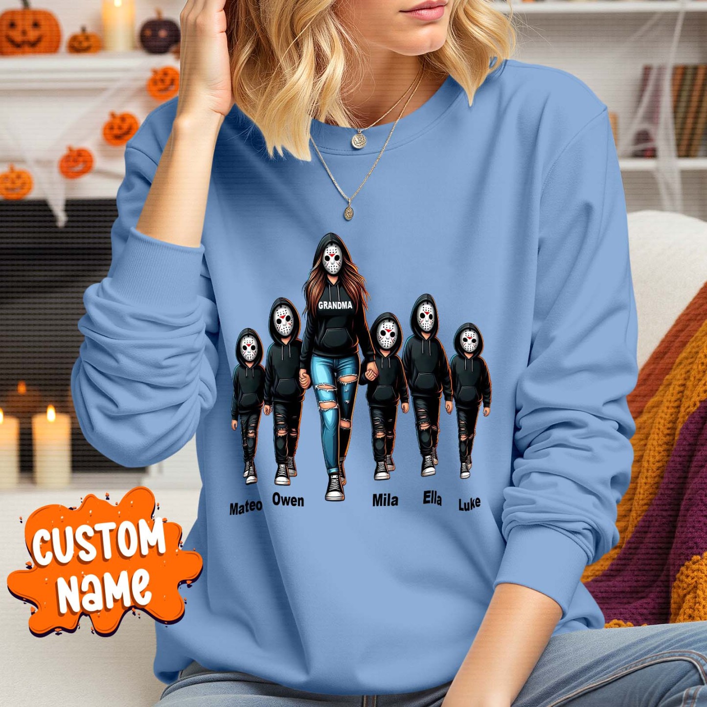 Halloween Horror Mama Custom Kids Name Sweatshirt, Custom Spooky Mama Hoodie, Family Spooky Season Sweaters, Killer Halloween Hooded