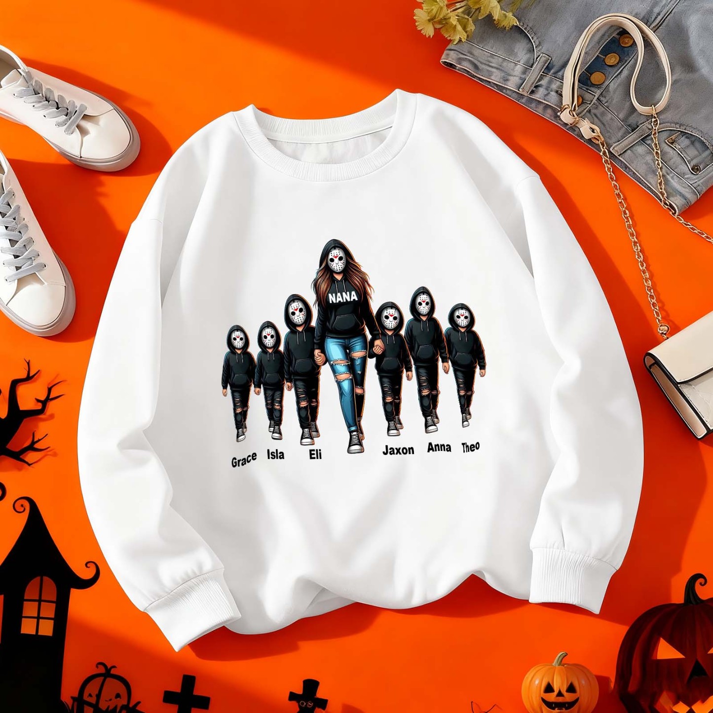 Halloween Horror Mama Custom Kids Name Sweatshirt, Custom Spooky Mama Hoodie, Family Spooky Season Sweaters, Killer Halloween Hooded