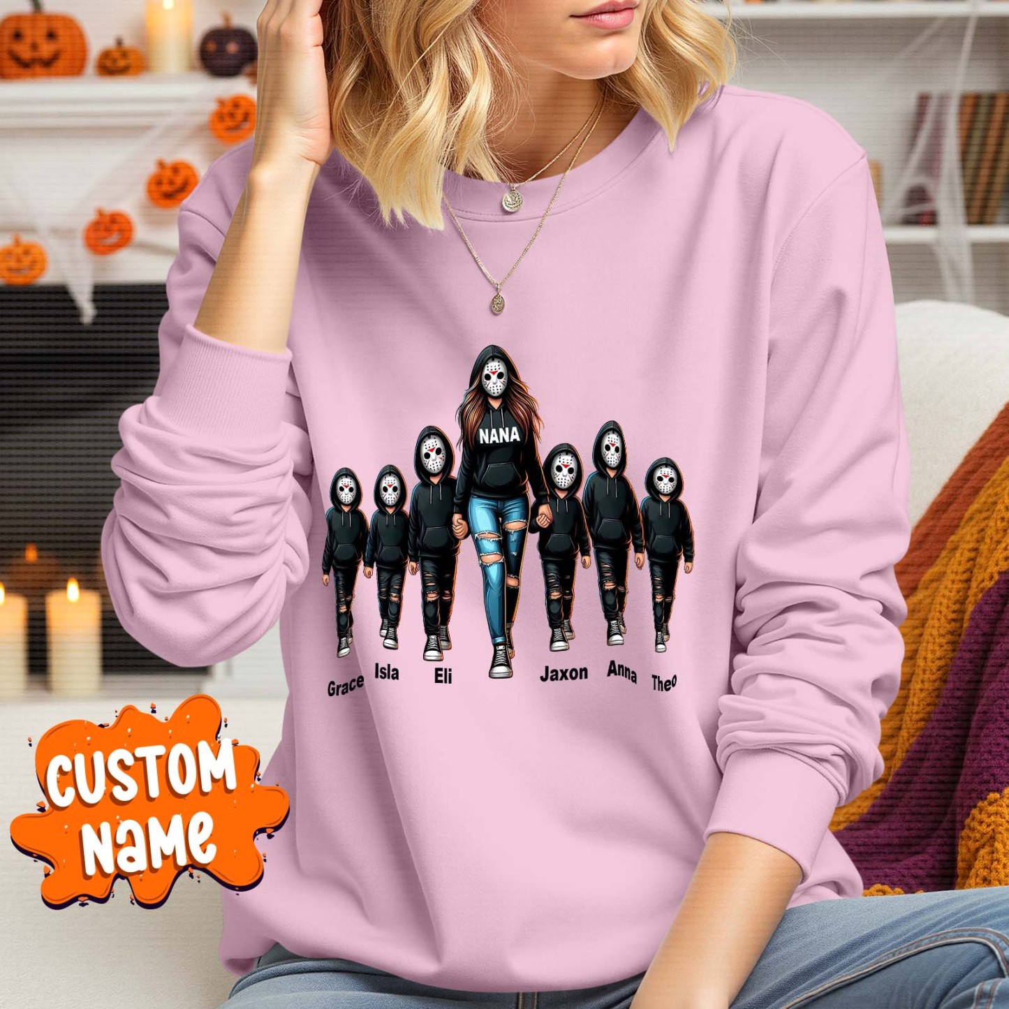 Halloween Horror Mama Custom Kids Name Sweatshirt, Custom Spooky Mama Hoodie, Family Spooky Season Sweaters, Killer Halloween Hooded