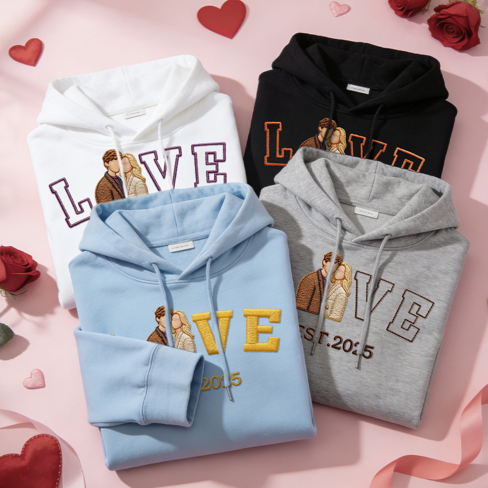 Personalized Embroidered Photo Couple LOVE Est Year Sweatshirt/Hoodie