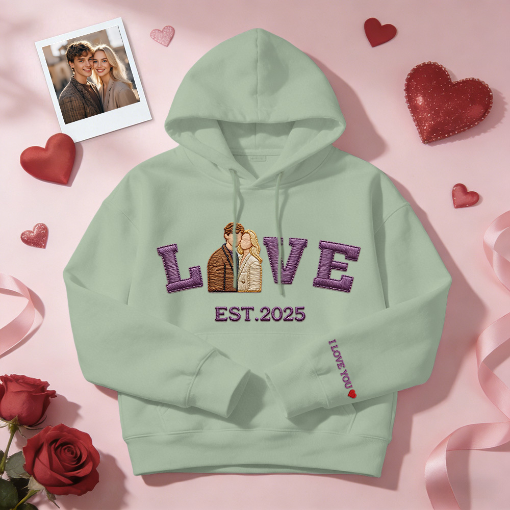 Personalized Embroidered Photo Couple LOVE Est Year Sweatshirt/Hoodie