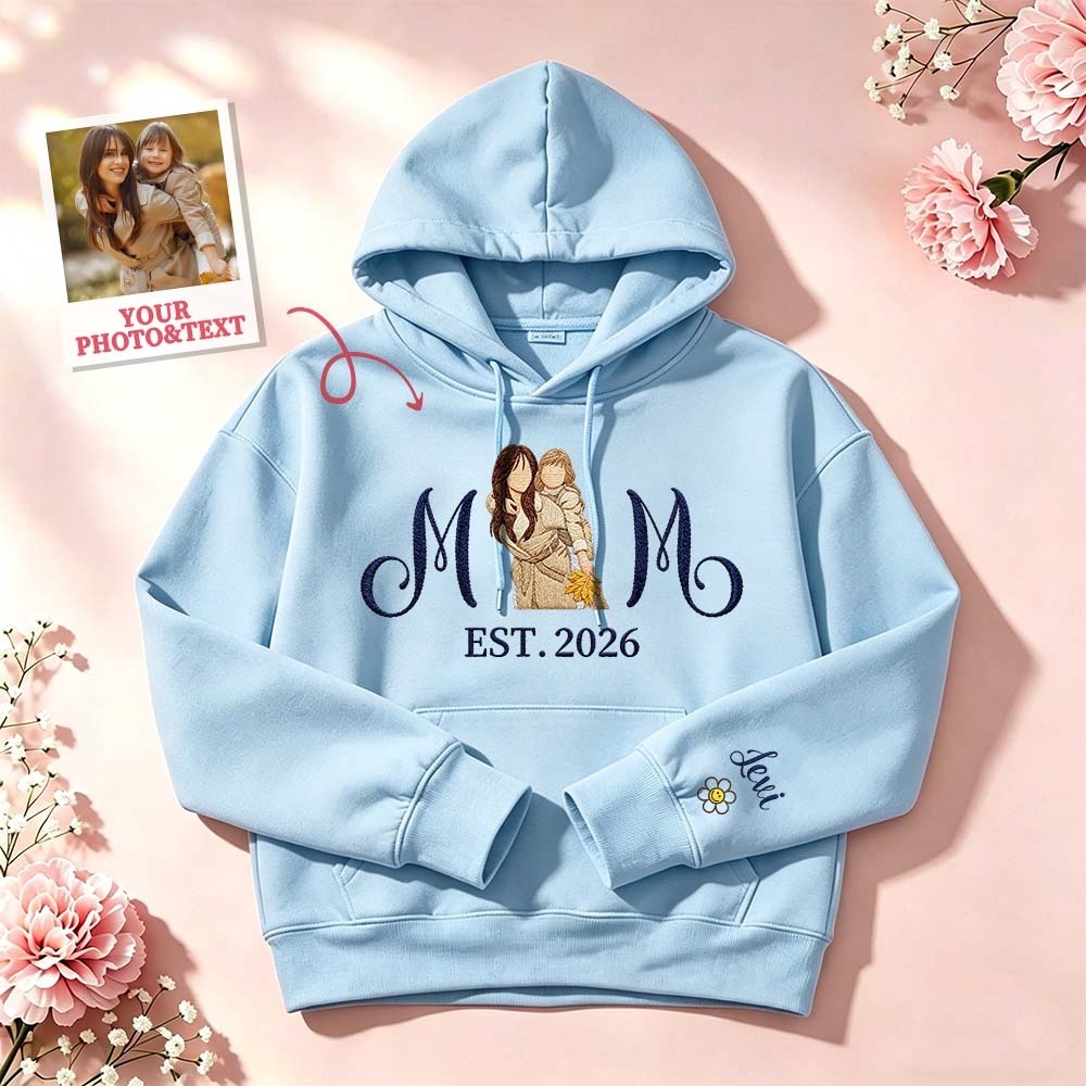 Custom Embroidered Mum Sweatshirt with Mum Kids Portrait - Bestchristmasgifts