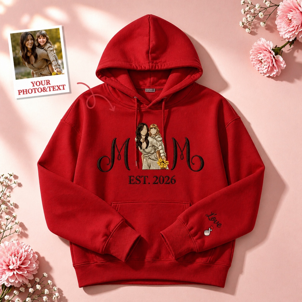 Custom Embroidered Mum Sweatshirt with Mum Kids Portrait - Bestchristmasgifts