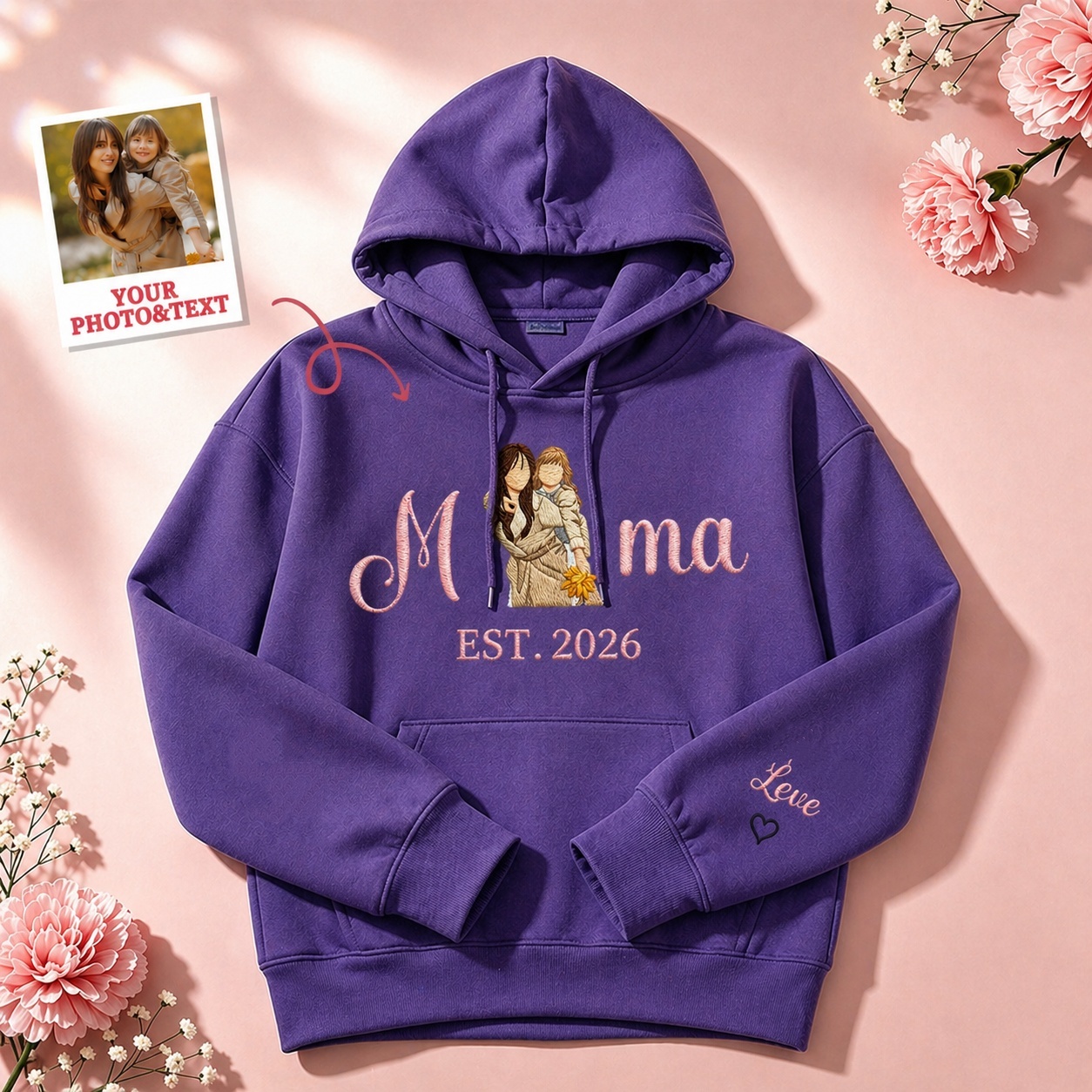 Custom Embroidered Mum Sweatshirt with Mum Kids Portrait - Bestchristmasgifts