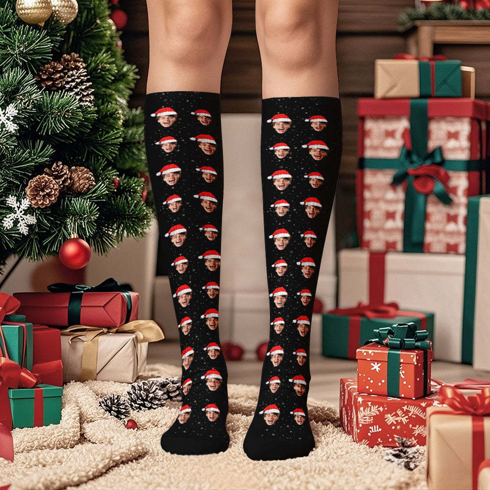 Christmas Gifts Custom Face Knee High Socks Personalized Xmas Socks Merry Christmas Heart Full Face - Bestchristmasgifts