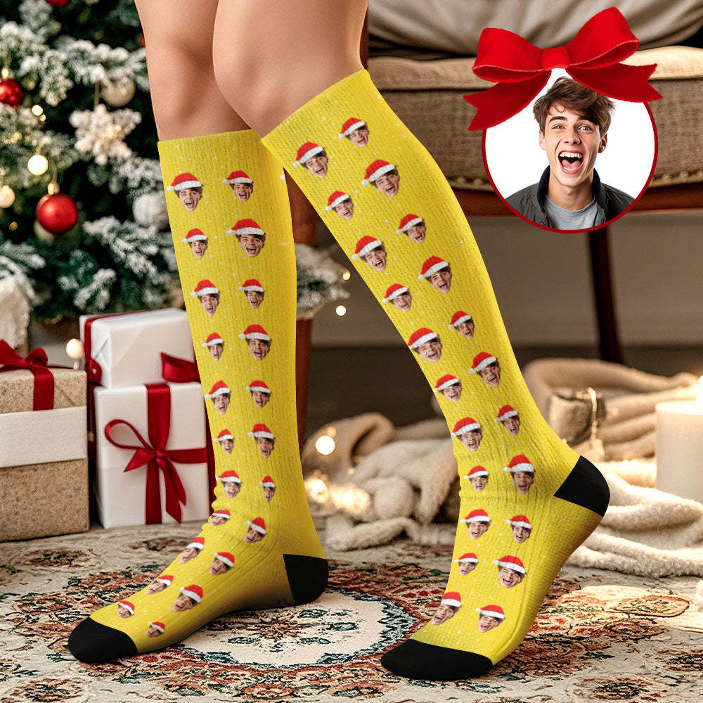 Christmas Gifts Custom Face Knee High Socks Personalized Xmas Socks Merry Christmas Heart Full Face - Bestchristmasgifts