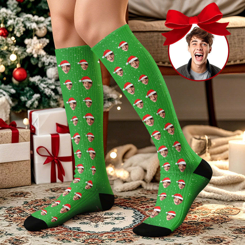Christmas Gifts Custom Face Knee High Socks Personalized Xmas Socks Merry Christmas Heart Full Face - Bestchristmasgifts