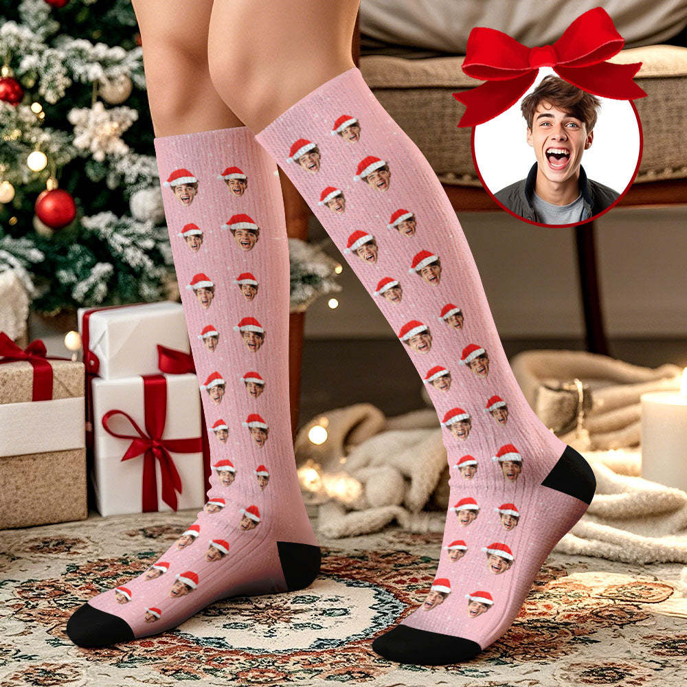 Christmas Gifts Custom Face Knee High Socks Personalized Xmas Socks Merry Christmas Heart Full Face - Bestchristmasgifts