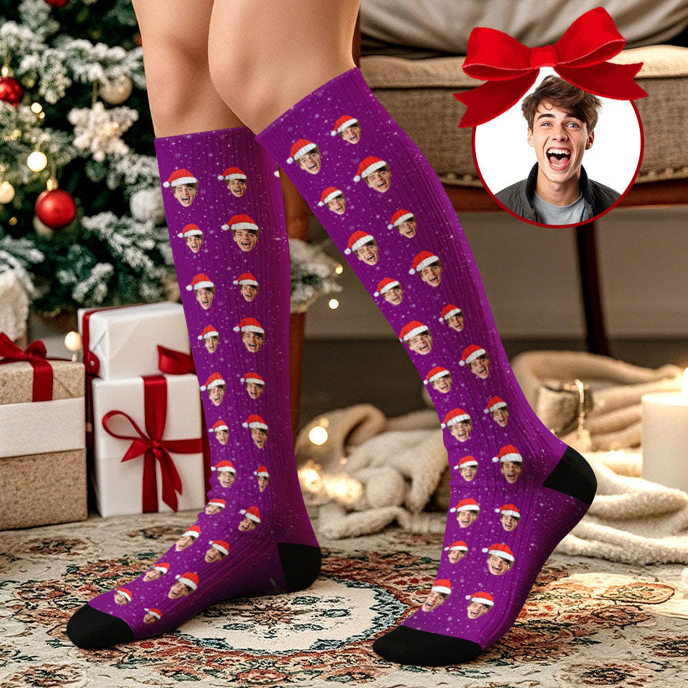 Christmas Gifts Custom Face Knee High Socks Personalized Xmas Socks Merry Christmas Heart Full Face - Bestchristmasgifts